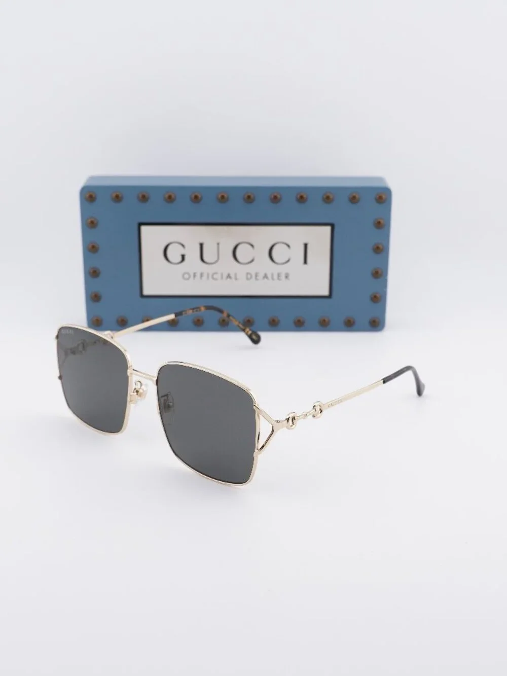 Gucci GG1018SK 001 Square Sunglasses - Gold / Grey